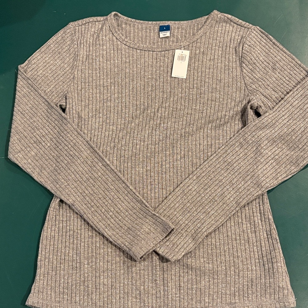 Old Navy Gray Ribbed Long Sleeve Top